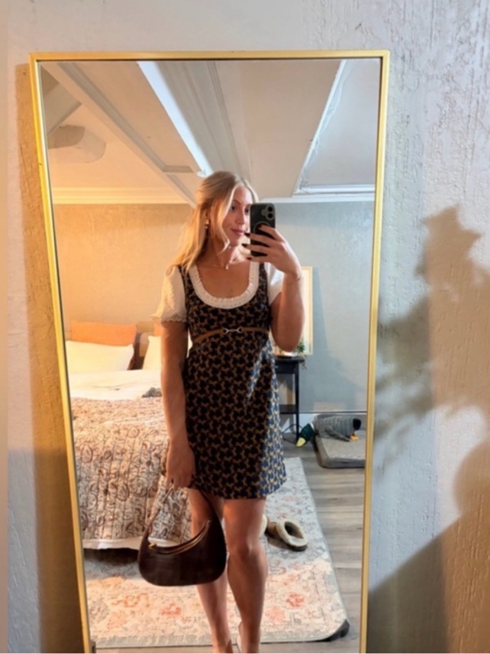 Anthropologie Maeve Puff Sleeve Twofer Mini Dress Horse Women Small Navy